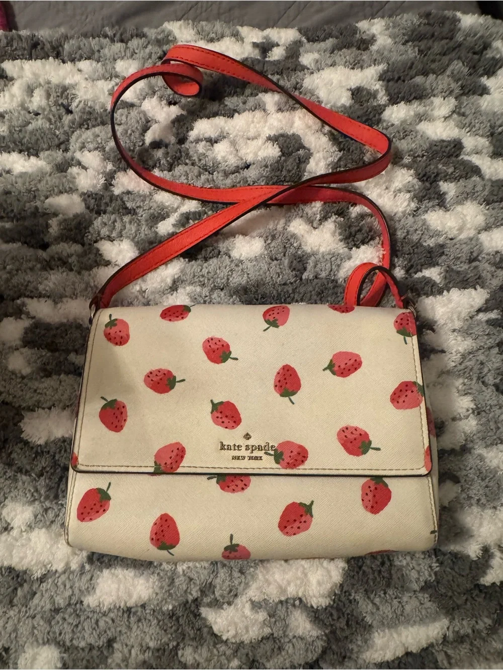 Kate Spade New York cove street White and Red Strawberry Print Crossbody